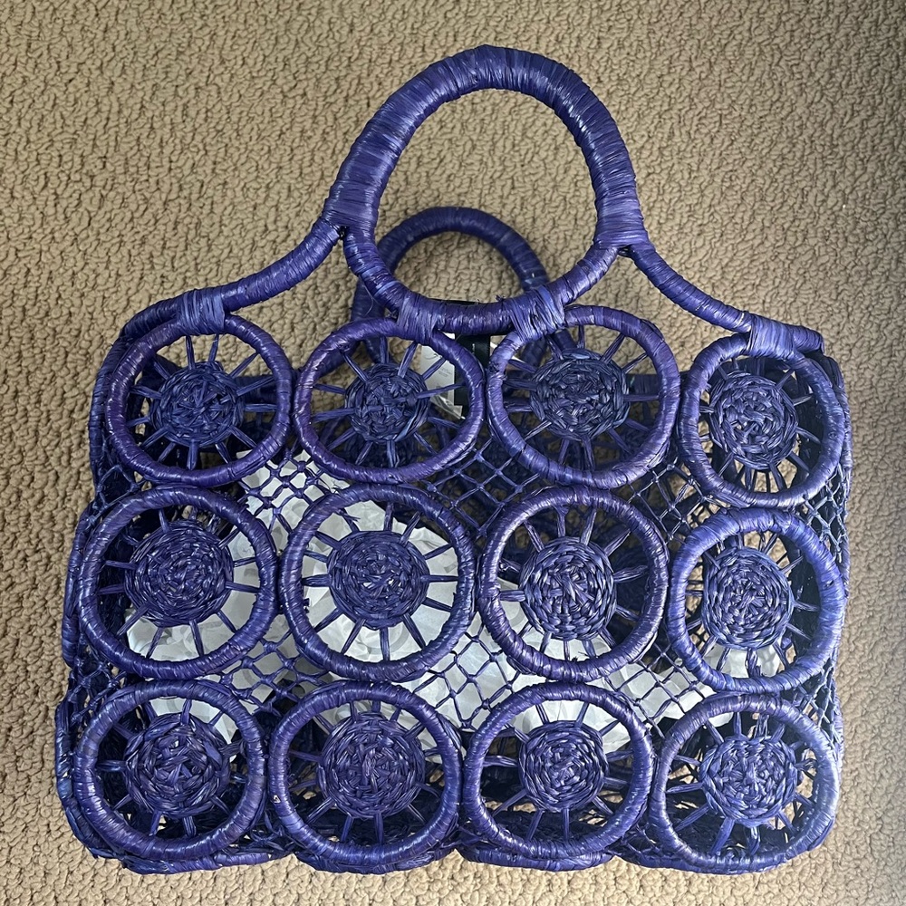 AQUA by Bloomingdales Blue Structured Woven Handbag NWT